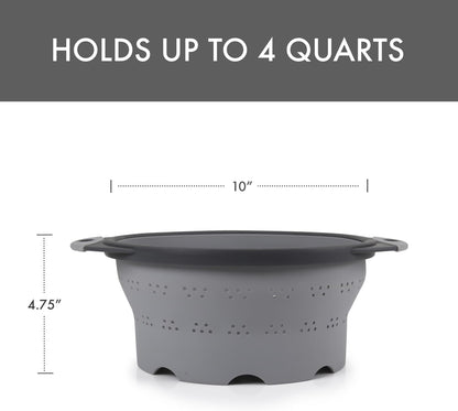 Dexas 10" Collapsible Silicone Colander in Cream, Kitchen Strainer with Handles, 15.1 Cup Capacity | BPA-Free, Heat-Resistant, Space-Saving Kitchen Tool