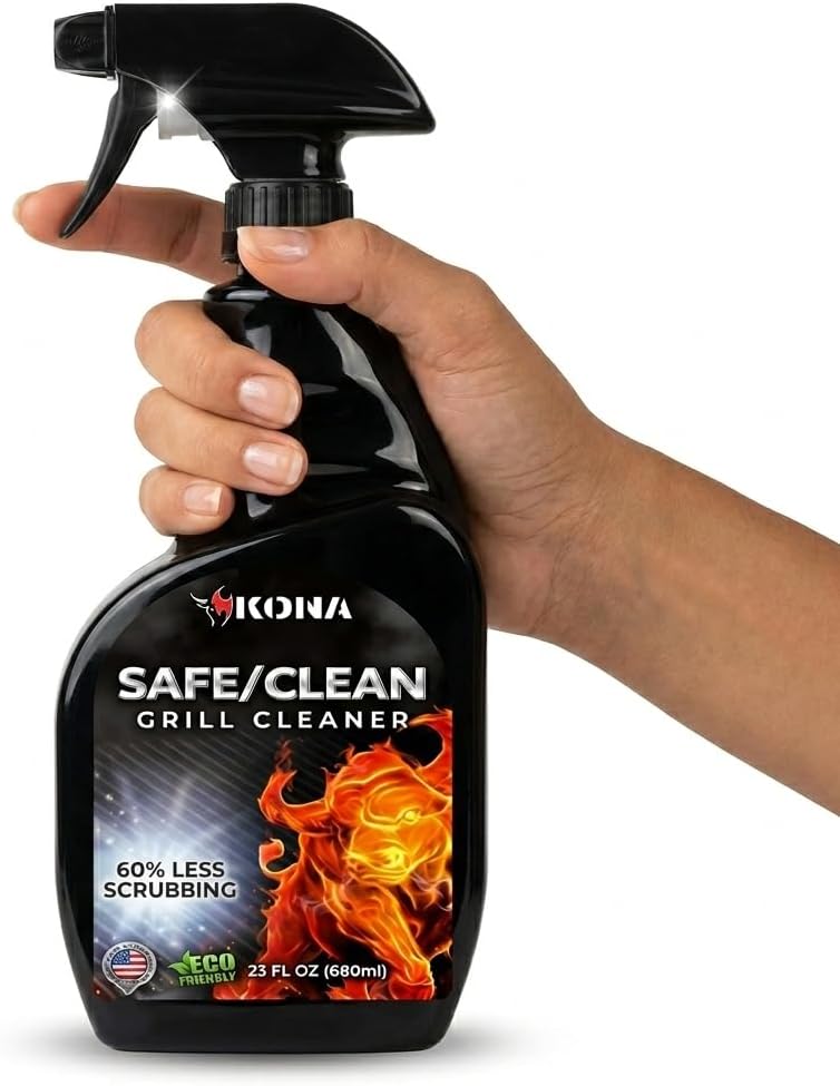 Kona Safe/Clean Grill Cleaner Spray - Now 40% More Cleaning Power, Heavy Duty No-Drip Gel, Eco-Friendly, Food Safe, BBQ Grate Degreaser, Biodegradable, Made in Michigan USA - 23oz