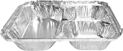 PACTOGO Aluminum Foil 3-Compartment TV Dinner Trays with Board Lid - 8x6 Disposable Tin Foil Pans for Baking, Meal Prep and Freezer, Takeout, Leftovers (Pack of 10 Sets)