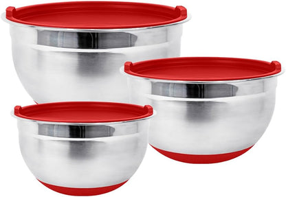 Stainless Steel Mixing Bowls with Lids and Non Slip Bases (Set of 5, Black)