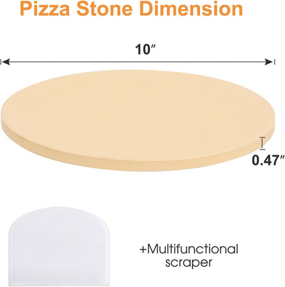 Small 10x10 Inch Cordierite Pizza Stone for RV Camper Oven & Grill, Square Baking Stone for Pizza, Bread, Pies, BBQ, Durable and Safe, with Plastic Scraper