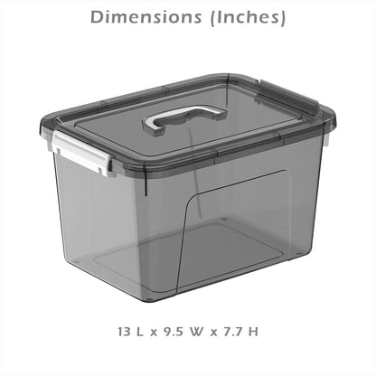 6 Quart Stackable Plastic Storage Bins with Lids, 6 Pack Clear Black Small Organizer Boxes with Latches for Bathroom, Pantry, Office Desk and Small Item Storage