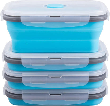 Collapsible Food Storage Containers with Lids, 4 Pack, 40 oz Silicone 1-Compartment Meal Prep Containers Reusable, Lunch Bento Boxes for Adults, Microwave Freezer Dishwasher Safe, BPA-Free, Black