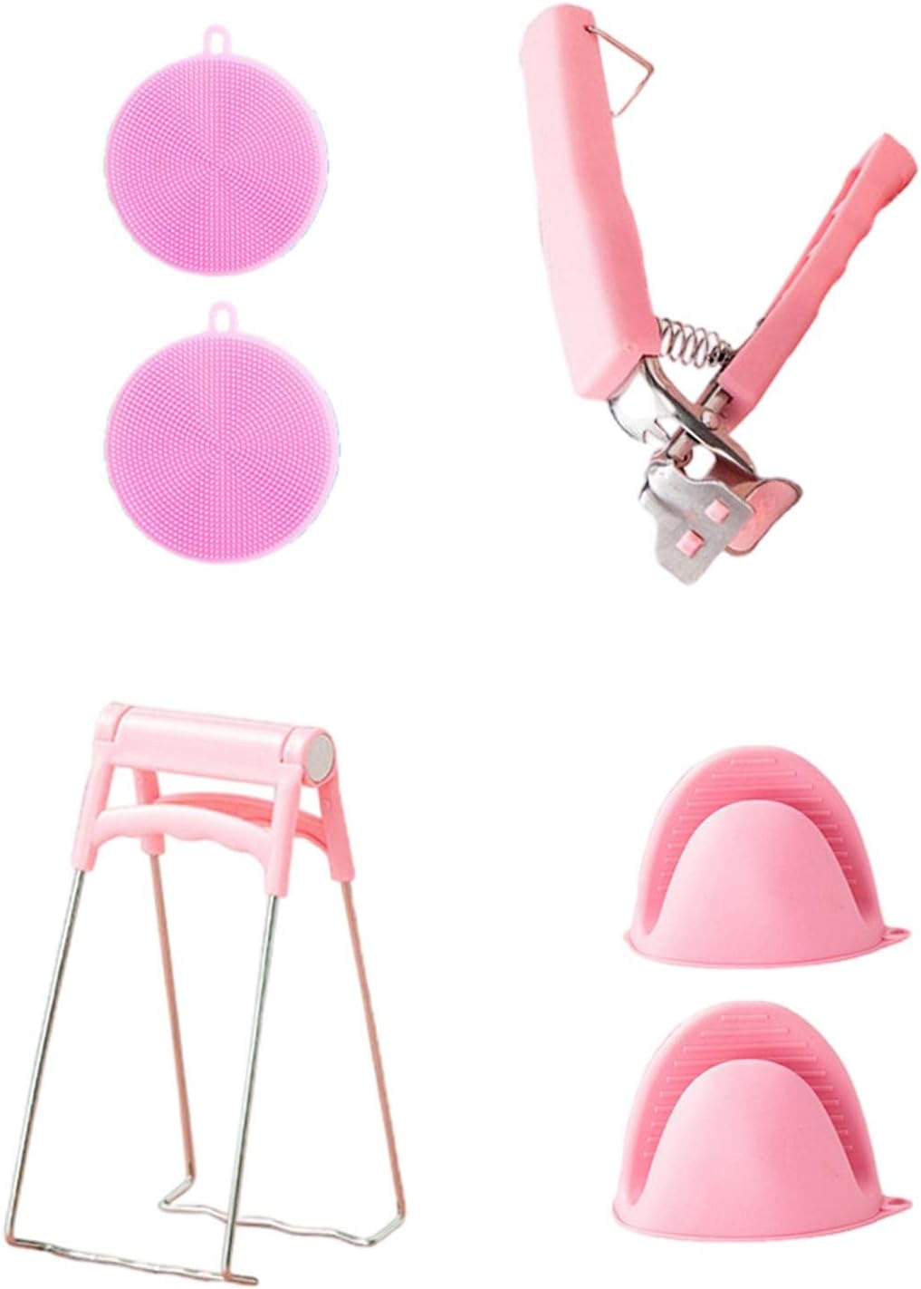 Yajuyi Dish Plate Clip Tongs Silicone Cooking Pinch Bowl Gripper Anti Hot, Pink Combo Set, 18.5x8.5cm