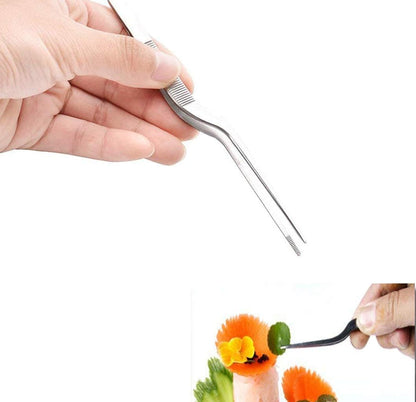 5pc Cooking Tweezers Precision Kitchen Plating Tweezer Stainless Steel Curved Tongs for Baking Decorating Beauty