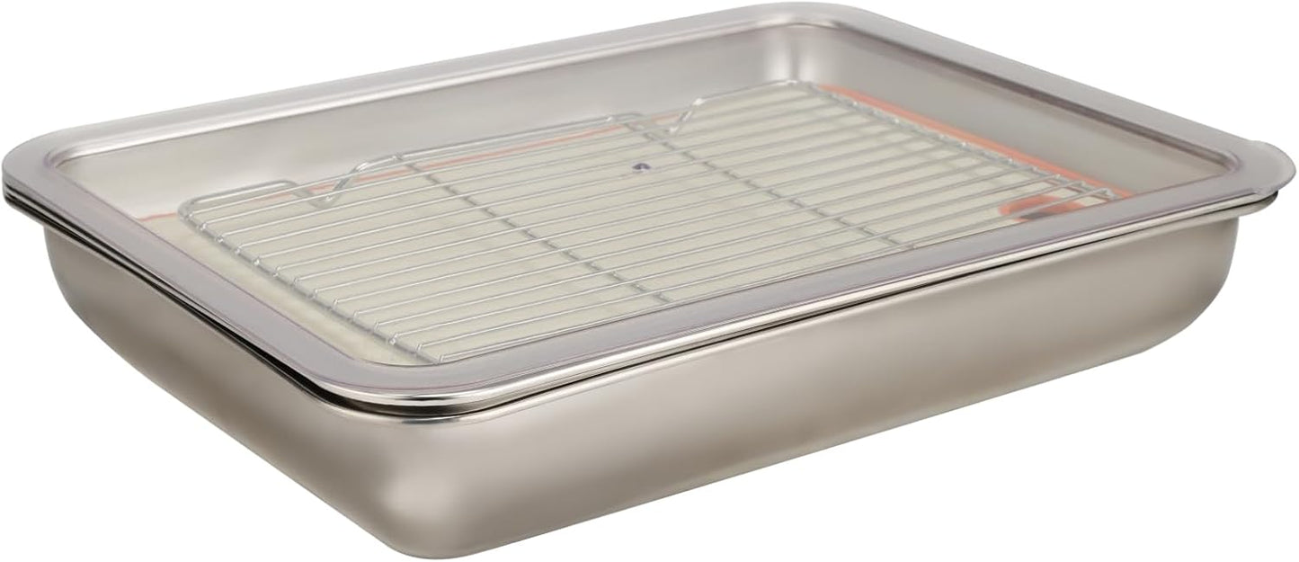 Grilling Gifts for Family: 5-in-1 Outdoor BBQ Food Prep Tray & Carry System, Meat Marinating Container with Lid, Cutting Board & Rack, Metal Cooked Meat Platter Serving Accessories