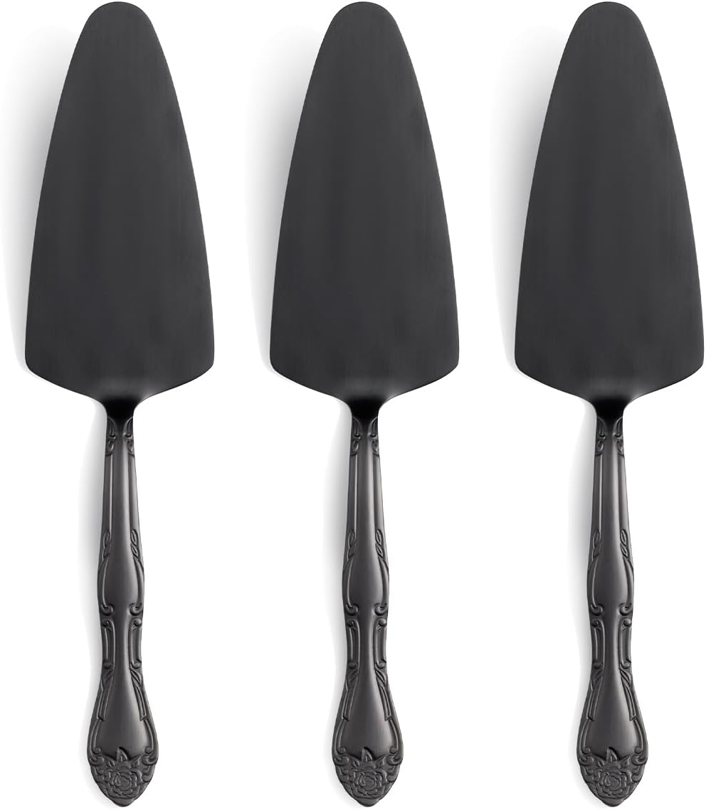 3-Piece Matte Gold Cake Server Set with Rose Handle