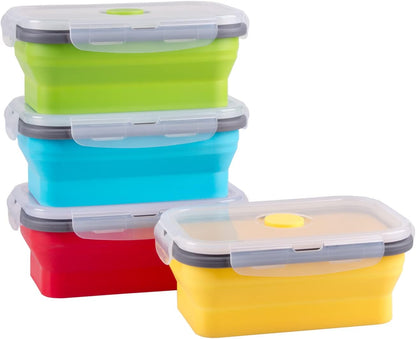 Collapsible Food Storage Containers with Lids, 4 Pack, 40 oz Silicone 1-Compartment Meal Prep Containers Reusable, Lunch Bento Boxes for Adults, Microwave Freezer Dishwasher Safe, BPA-Free, Black