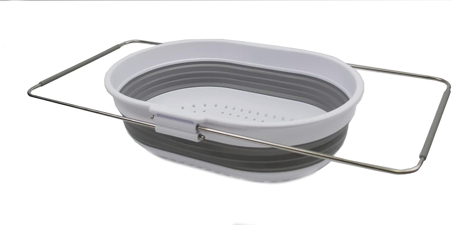 SAMMART 5L (1.3 gallon) Expandable & Collapsible Over The Sink Rectangular Colander (1, White/Grey)