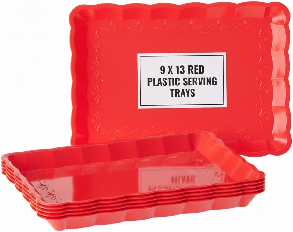 6 Pack Clear Plastic Serving Trays for Party, 9 x 13 Inch - Heavy Duty Plastic Trays for Food - Rectangular Party Serving Trays and Platters - Clear Disposable Trays