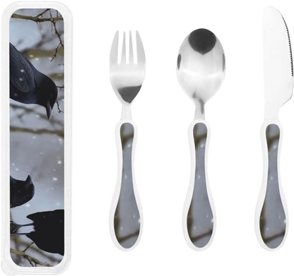 3-Piece Kids Silverware Set With Storage Case, Stainless Steel Reusable Children Safe Knife Spoon Fork Set Ballroom Dance Children Flatware Set For Kids Lunch Box