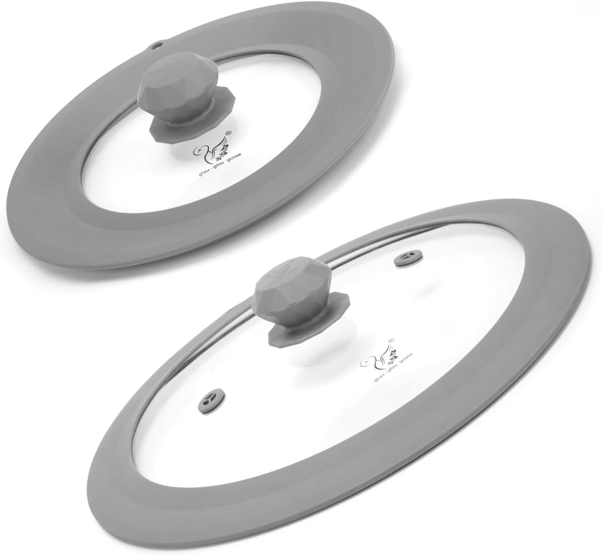 Vented Tempered Glass Universal Lid for Pot Pan Skillet with Heat Resistant Silicone Rim Microwave Splatter Lid Cover Microwave Safe Fit 11.5" 12" 12.5" Cookware, Dishwasher Safe Grey