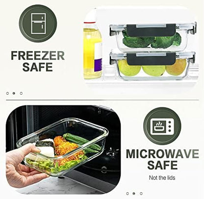 KOMUEE 30 Pieces Glass Food Storage Containers Set and 10 Packs 30 oz Glass Meal Prep Containers with Lids, Airtight and BPA-Free