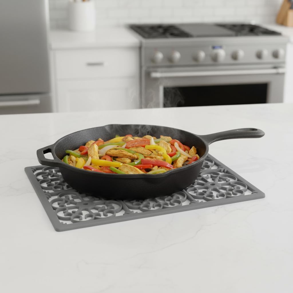 GASARÉ, Extra Large, Thick, Silicone Trivet for Hot Dishes, Pots, and Pans, Heat Resistant Mat for Countertop, Hot Pad for Kitchen, Easy to Clean, 16 x 12 x 3/8 Inches, White