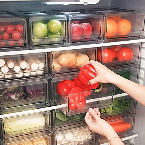 YekouMax Pantry Organizers and Storage Bins, Refrigerator Organizer, Plastic Stackable Storage Bins with Drawers, Pull-Out Cabinet Containers for Fridge Kitchen Office (2 PACK, Extra Large & Medium)