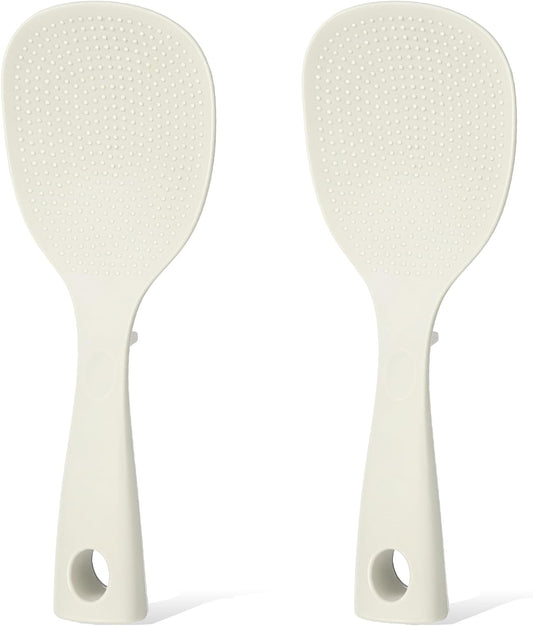 2 Pcs Silicone Rice Paddle Standing Rice Scooper Silicone Rices Ladle White Non-Stick Rices Paddle Scooper Easy To Clean Heat Resistant Anti-scalding RiceScooper Serving Spoons for Kitchen