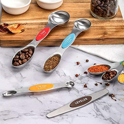 Stackable Measuring Cups & Spoons Set with Lids, Blue