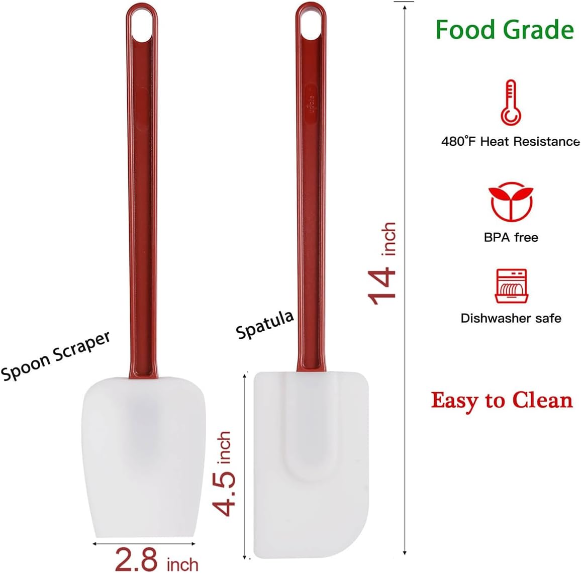 3 PCS Commercial Grade Heat Resistant Silicone Spatulas, 9.5-Inch Rubber Spatulas for Baking, Nonstick & BPA-Free