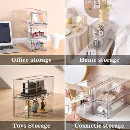 MANO 2Pack Clear Fridge Drawers Pull Out Stackable Refrigerator Drawer Organizer Bins Pantry Storage Box Plastic Food Containers for Kitchen Bathroom Office Closet(X-Small)