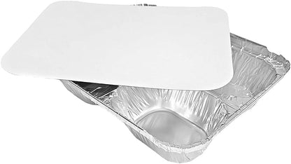 PACTOGO Aluminum Foil 3-Compartment TV Dinner Trays with Board Lid - 8x6 Disposable Tin Foil Pans for Baking, Meal Prep and Freezer, Takeout, Leftovers (Pack of 10 Sets)