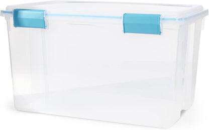 Sterilite 80 Qt Gasket Box, Stackable Storage Bin with Latching Lid and Tight Seal, Plastic Container to Organize Basement, Clear Base and Lid, 1-Pack