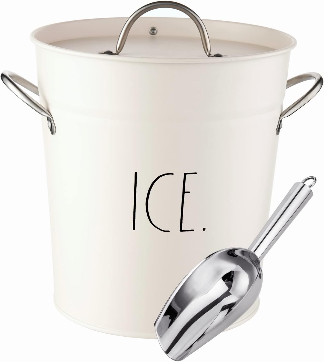 Rae Dunn Ice Bucket with Scoop - Stainless Steel Bucket with Handle, Lid and Ice Scooper - 4 Qt. Storage Bin for Ice Cubes for Bars, Parties, Backyard Barbeques, Picnics, and Camping (Black)