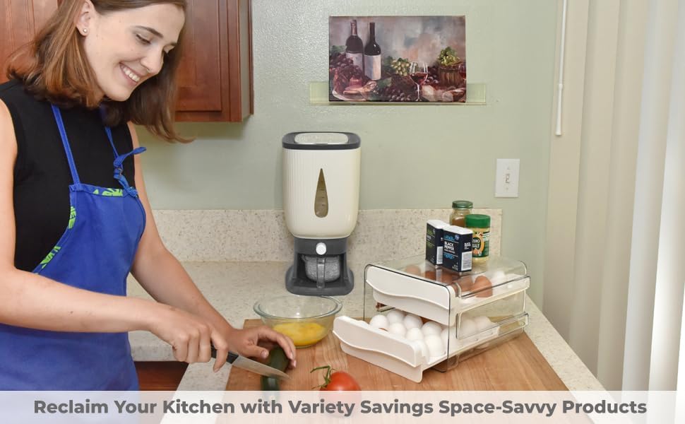 Rice Dispenser for Countertops – Seal 20 Lbs. of Food in Your Small, Strong, Light Rice & Cereal Dispenser – Brush & Measuring Cup Included – White-Green – Home & Kitchen Goods