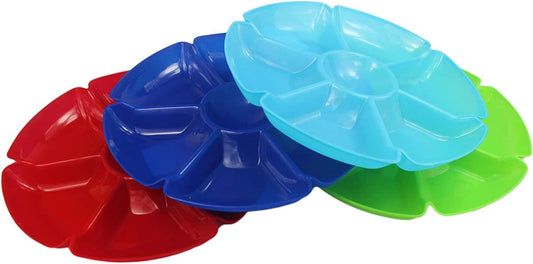 Set of 4 Assorted Colors Black Duck Chip N Dip Hard Plastic 11.5-Inch Round 7-Section Serving Trays!