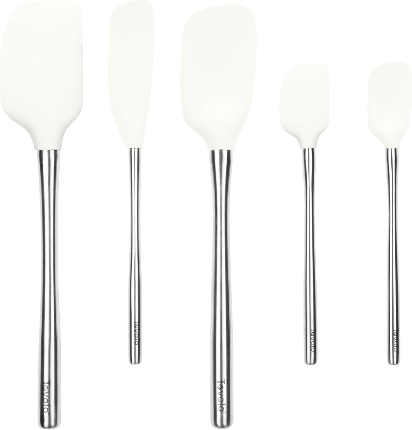 Tovolo Flex Core 5 Piece Silicone Spatula Set Heat Resistant All Silicone Utensils Include Non Stick Spatula Spoonula Jar Scraper, Dishwasher Safe BPA Free Spatulas for Baking Mixing, White