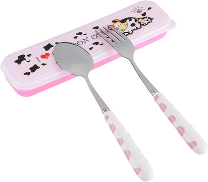 Alvinlite Portable Utensils Set with Case|2Pcs Stainless Steel Flatware for Kids for Lunch Box Workplace Camping School Picnic |Pink| travel utensils