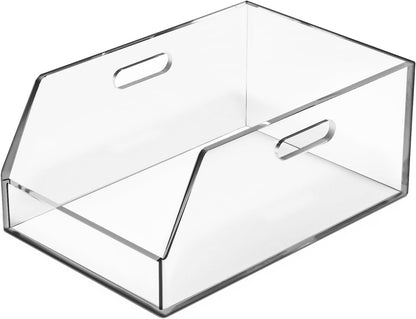 Gelite Stackable Storage Bins Open Front Clear Organizer Bins with Handles Acrylic Storage Container for Pantry Kitchen Cabinet Bathroom Closet Office Organization, 11.4x7.5x5.1''