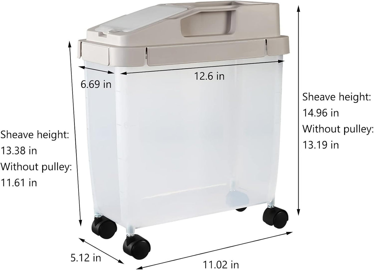 Large Capacity Food Storage Containers with 1 Measuring Cup and 4 Wheels, 20Lb Rice Container, Airtight Dry Storage Bins With Lids for Rice, Cereal, Flour, BPA Free Plastic Sealed Holder Bin Dispenser
