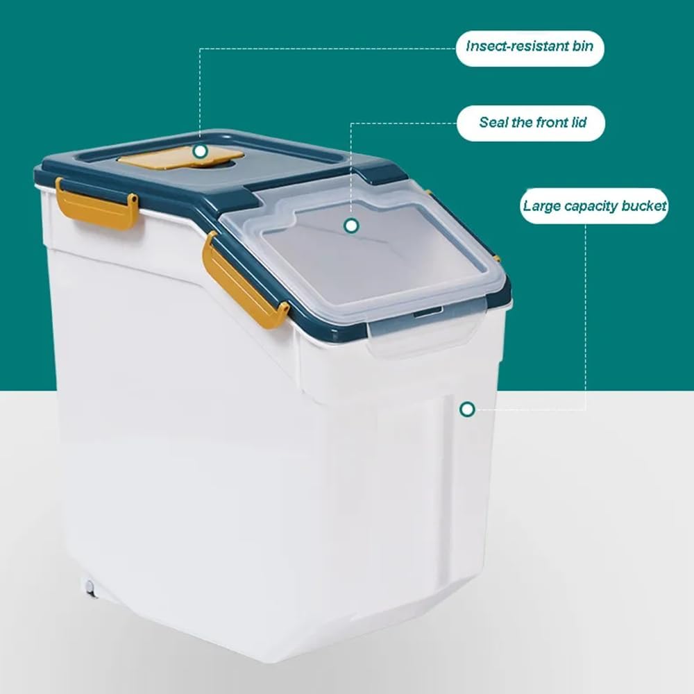 Large Flour Storage Container Bin 25lb, 2Pack Airtight Rice Storage Containers with Wheels Seal Locking Lid, BPA Free with Measuring Cup&Scoop for Flour, Rice, Grain(Green)