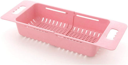 Collapsible Over The Sink Colander Dish Fruit Vegetable Strainer Drainer Basket for Kitchen Set of 1 (Pink Color)