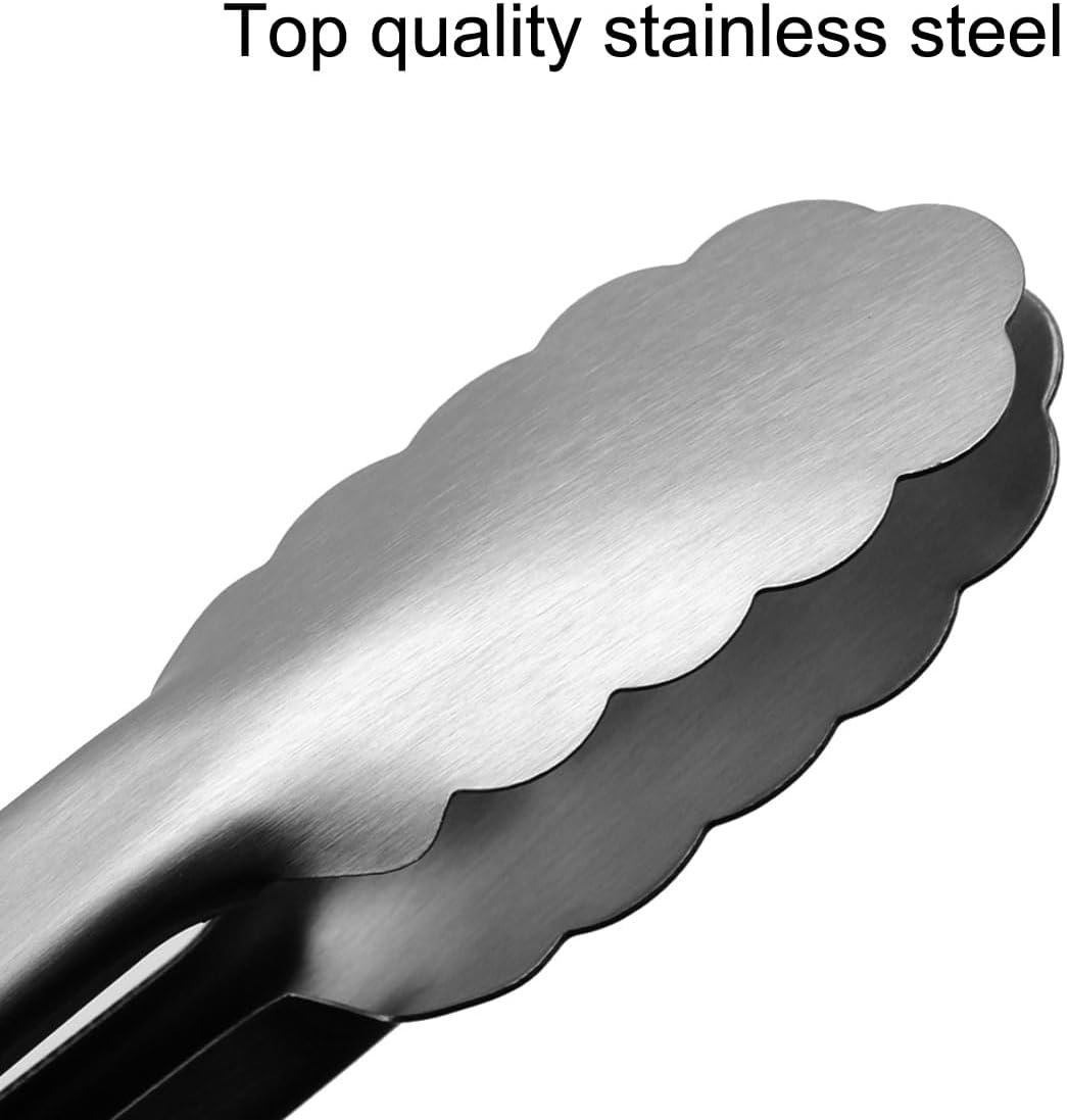 600℉ Heat Resistant Kitchen Tongs with Locking, Set of 9-inch and 12-inch Stainless Steel Metal Cooking Tongs with Non-Slip Grip, Perfect for Grilling, Barbecue (BBQ) and More