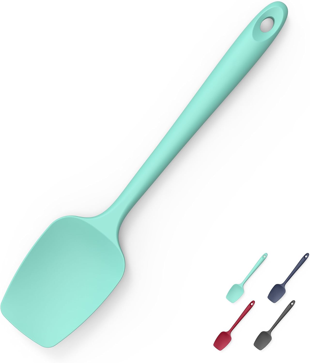 2-Piece Silicone Scraper & Spoon Spatulas: Doosu 600°F Heat Resistant Food Grade BPA Free Rubber Baking Flat Spatula Kitchen Cooking Spoonula for Mixing Scraping Folding Stirring Serving (Aqua Sky)