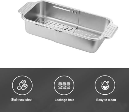 TopHomer Extendable Colander Strainer Over the Sink, Retractable Kitchen Sink Basket to Wash Vegetable and Fruit Food Strainer to Drain Pasta and Dry Dishes (S)