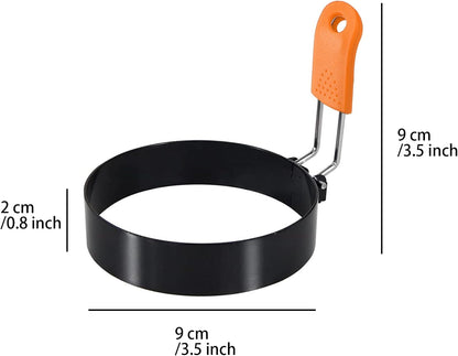 3.5" Egg Rings Set of 4 with Silicone Handle, Large Ring for Frying Eggs, Round Mold for English Muffins - Griddle Cooking Shaper for Indoor Camping Breakfast Sandwiches w/Silicone Oil Brush