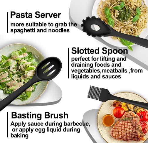 Silicone Kitchen cooking Utensils Set, AIKKIL 43 Pcs Heat Resistant Khaki Cooking Utensils Set, Turner, Tongs, Spoon, Spatula, Kitchen Gadgets Tools Set For Nonstick Cookware(Dishwasher, BPA Free)