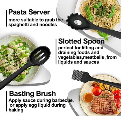 Silicone Kitchen cooking Utensils Set, AIKKIL 43 Pcs Heat Resistant Khaki Cooking Utensils Set, Turner, Tongs, Spoon, Spatula, Kitchen Gadgets Tools Set For Nonstick Cookware(Dishwasher, BPA Free)