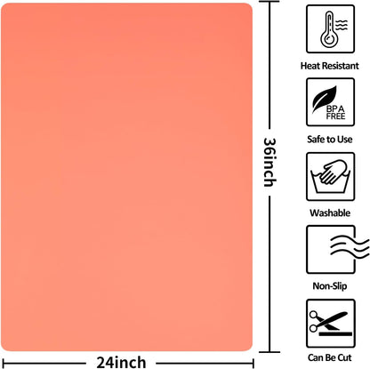 Silicone Mat Heat Resistant Mats for Countertop, Large Silicone Mats for Crafts Kitchen Counter Workbench Table protector, Size 36x24 inches Thick 2mm,Rolled Package,Light Blue