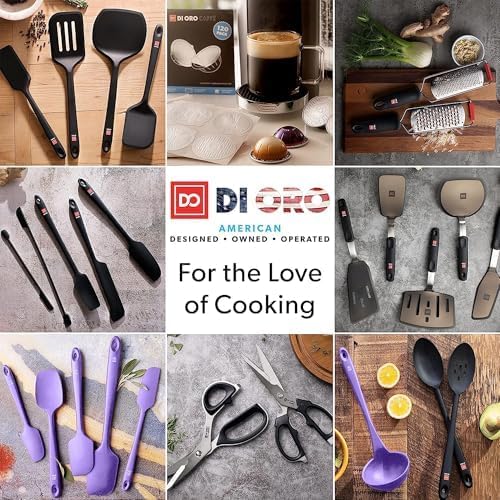 DI ORO Silicone Spoons for Cooking - Large Kitchen Spoons for Mixing, Serving, & Stirring - 600°F Heat-Resistant Non Stick Utensils – Big Solid & Slotted - Dishwasher Safe (2pc, Black)