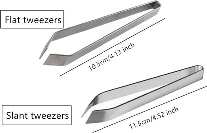 Stainless Steel Fish Bone Tweezers Flat and Slant Pliers Set, Kitchen Cooking Tweezers Meat Hair Remover Tool for Home and Restaurant (4 Pack)