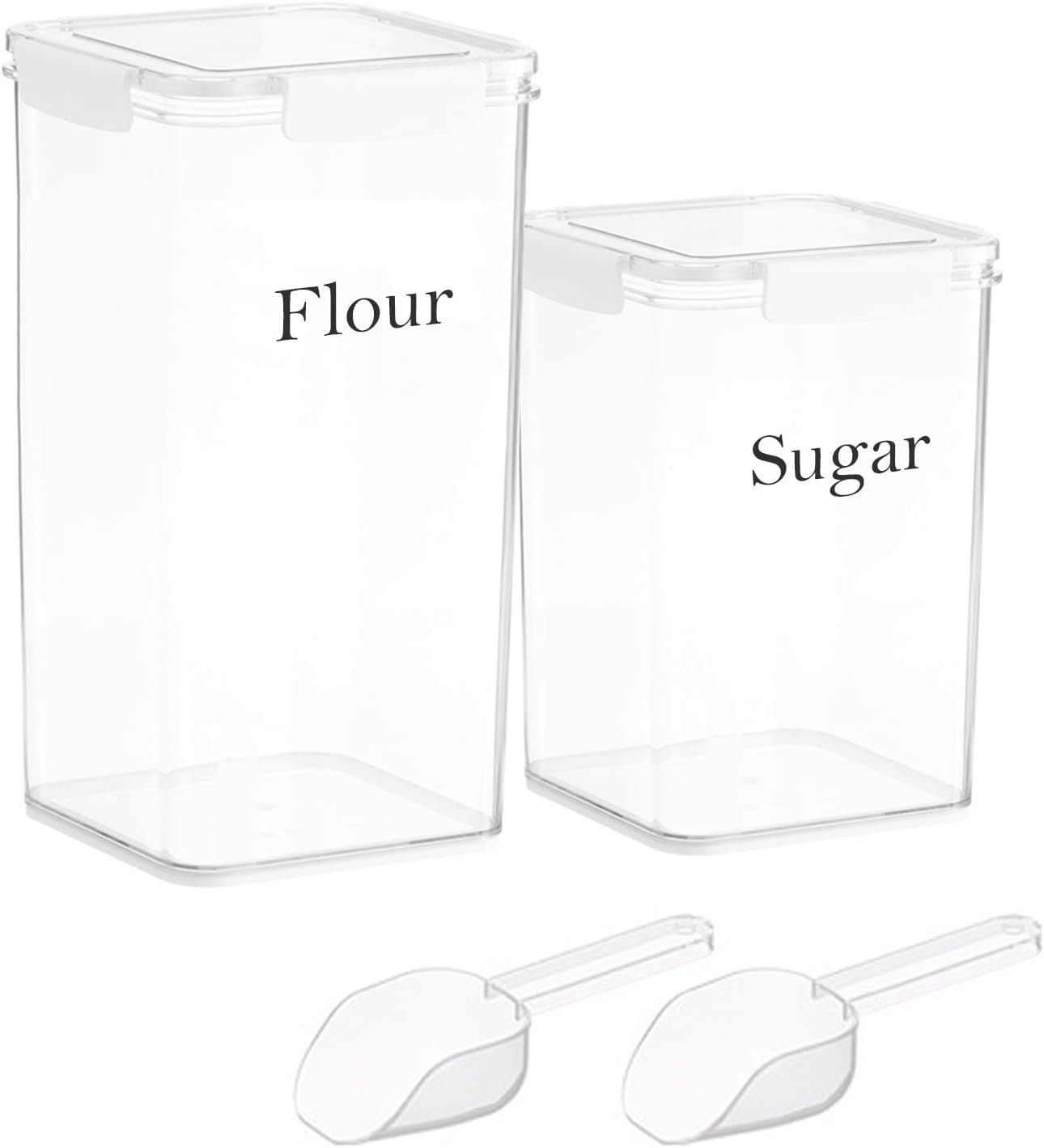 Set of 2 Large Food Storage Jars 4L - Airtight Containers with Lids, White with Free Spoon - Kitchen Canisters for Sugar,Flour,Coffee,Pantry Organization-S