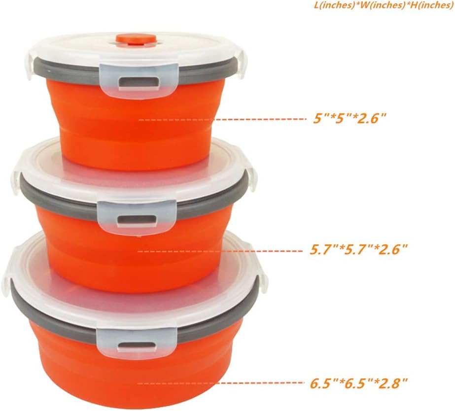 CARTINTS Silicone Collapsible Food Storage Containers-Prep/Storage Bowls with Lids - Set of 3 Square Silicone Lunch Containers - Microwave, Dishwasher and Freezer Safe (blue)