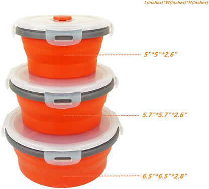 CARTINTS Silicone Collapsible Food Storage Containers-Prep/Storage Bowls with Lids - Set of 3 Square Silicone Lunch Containers - Microwave, Dishwasher and Freezer Safe (blue)