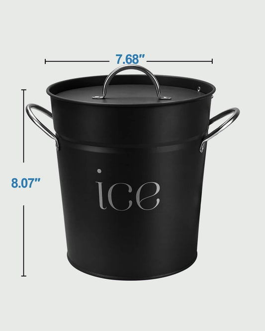 3Qt Black Galvanized Ice Bucket with Lid, Scoop & Handles - Ideal for Cocktails, Parties, BBQs, Wine & Champagne. Double-Layer Insulated Outer & Galvanized Inner Layer, Perfect for Home & Outdoor Use
