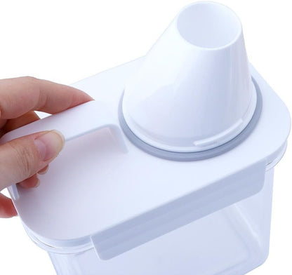 1800ML Laundry Powder Container, Airtight Laundry Detergent Powder Storage Box with Measuring Cup and Handle Transparent Plastic Laundry Detergent Dispenser for Washing Powder,Soda Powder,Grain