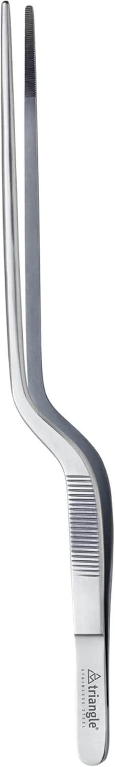 triangle Double Cranked Tweezers - 7.9 in. (20 cm) - Stainless Steel Culinary Tweezers for Serving & Plating Fine Cuisine - Dishwasher Safe