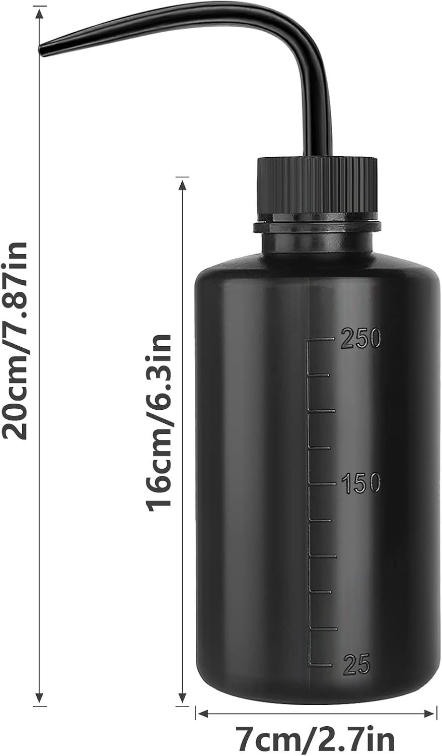 Wash Bottle 2pcs 250ml/8oz Safety Watering Tools, Economy Plastic Squeeze Washing Cleaning With Narrow Mouth Scale Labels for Medical Succulent Irrigation Plant (Black)